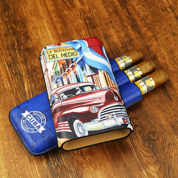 Limited Edition Classic Cow Leather Cigar Case Travel Humidor - Havana Series - 3 Cigars