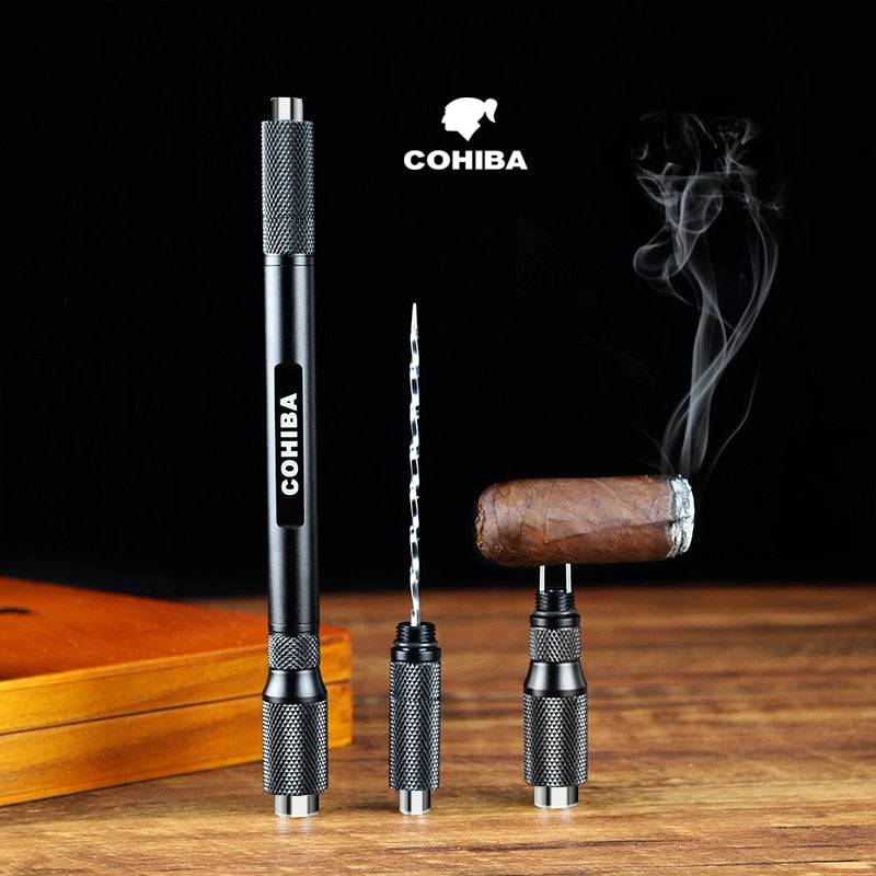 COHIBA Metal Cigar Draw Enhancer Tool, Dredge Drilled Cigar Hole Punch Cutter - 2 sizes - Cigar Needles & Gift Box