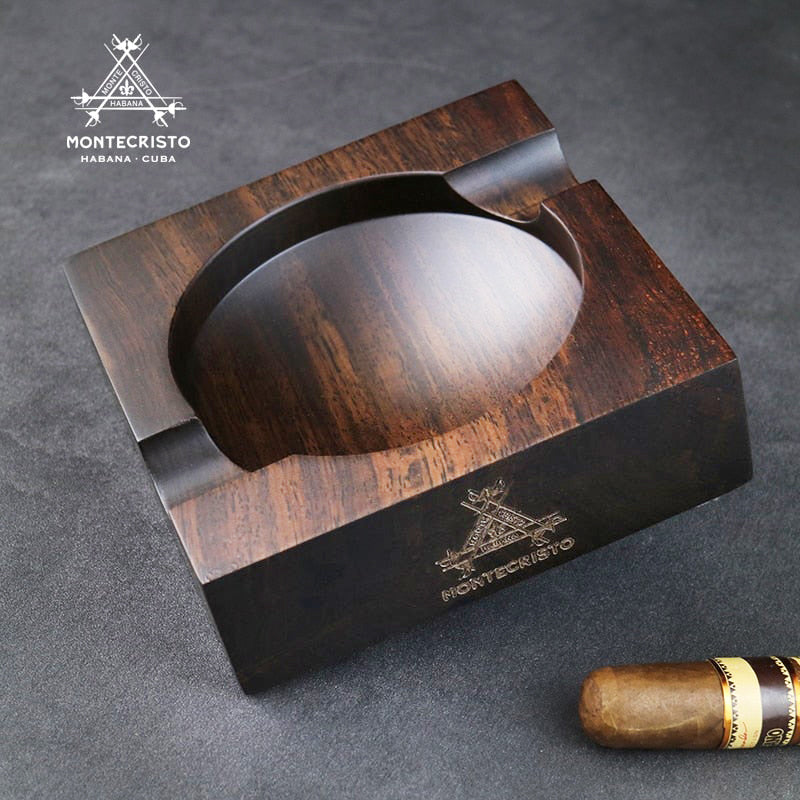 MONTECRISTO Handmade Cigar Ebony Cigar Ashtray - 2 Cigar slots.
