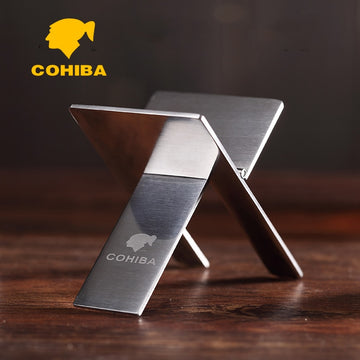 COHIBA Stainless Steel Cigar Holder Rest - Silver or Black.